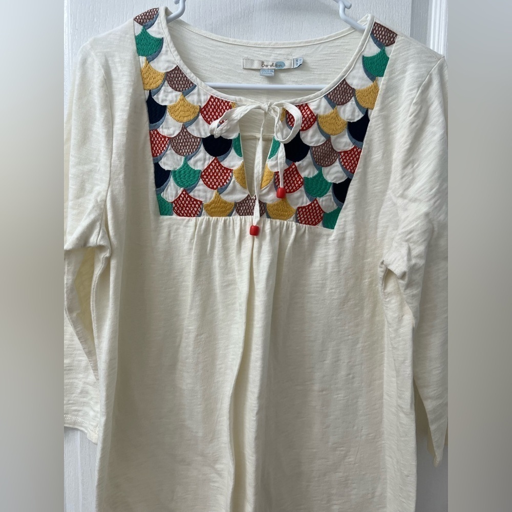 Boden White Tunic Dress with Colorful Embroidery (Size US 10) - Picture 6 of 11